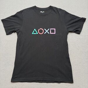 Uniqlo PlayStation T-Shirt Men's Large Black Short Sleeve Cotton Gaming Retro